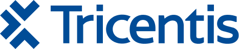 A logo for Tricentis, a company that provides software testing and automation tools. The logo features a blue abstract geometric symbol followed by the company name "Tricentis" in blue sans-serif font.